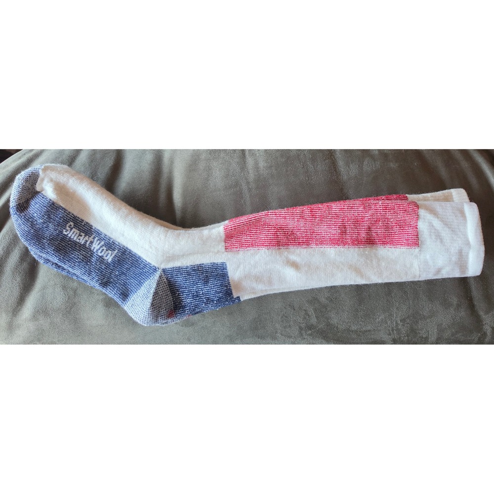 Smartwool Merino Wool Blend Crew Socks Red White Blue Colorblock Mens Large